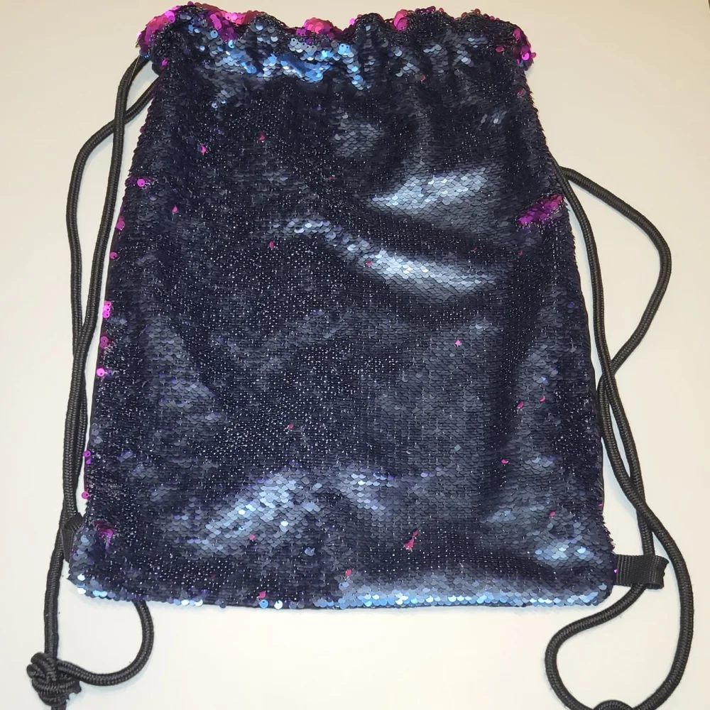 Drawstring Backpack With Reversible Sequin Pattern Pink/blue - Picture 2 of 7